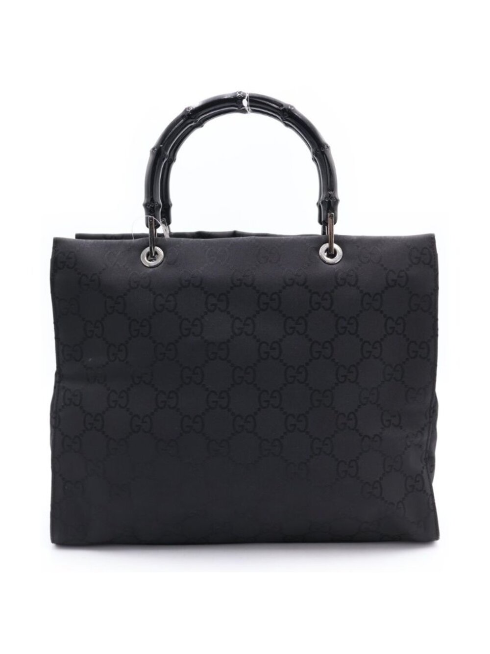 Gucci Tote Bag Back Bamboo GG Canvas Silver Nylon Black